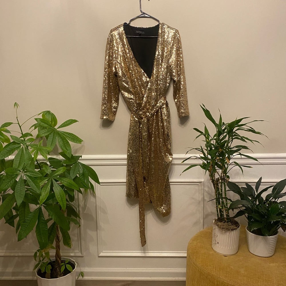 Eloquii Gold Sequin Wrap Dress